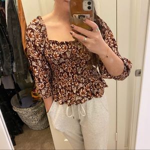 Maroon floral print flowy shirt